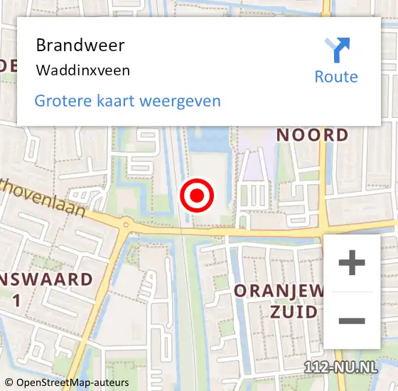 Locatie op kaart van de 112 melding: Brandweer Waddinxveen op 17 april 2024 16:48