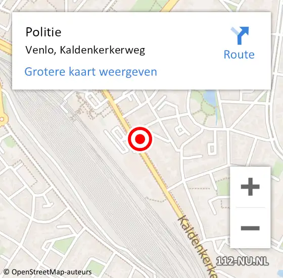 Locatie op kaart van de 112 melding: Politie Venlo, Kaldenkerkerweg op 17 april 2024 16:56