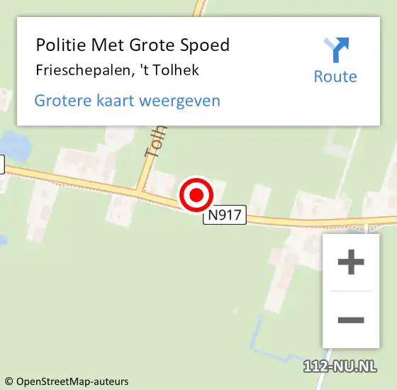 Locatie op kaart van de 112 melding: Politie Met Grote Spoed Naar Frieschepalen, 't Tolhek op 17 april 2024 17:07