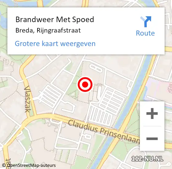 Locatie op kaart van de 112 melding: Brandweer Met Spoed Naar Breda, Rijngraafstraat op 17 april 2024 17:08