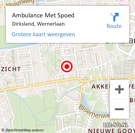 Locatie op kaart van de 112 melding: Ambulance Met Spoed Naar Dirksland, Wernerlaan op 17 april 2024 17:16