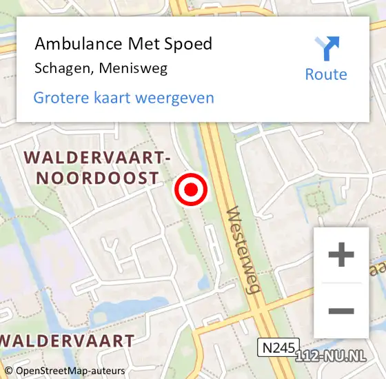 Locatie op kaart van de 112 melding: Ambulance Met Spoed Naar Schagen, Menisweg op 17 april 2024 17:16