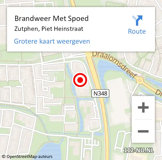 Locatie op kaart van de 112 melding: Brandweer Met Spoed Naar Zutphen, Piet Heinstraat op 17 april 2024 17:18