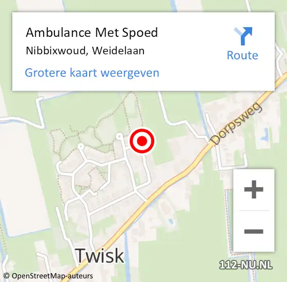 Locatie op kaart van de 112 melding: Ambulance Met Spoed Naar Nibbixwoud, Weidelaan op 17 april 2024 17:21