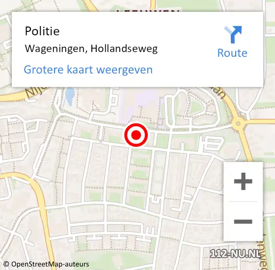 Locatie op kaart van de 112 melding: Politie Wageningen, Hollandseweg op 17 april 2024 17:27