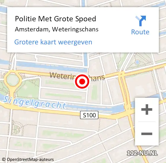 Locatie op kaart van de 112 melding: Politie Met Grote Spoed Naar Amsterdam, Weteringschans op 17 april 2024 17:31