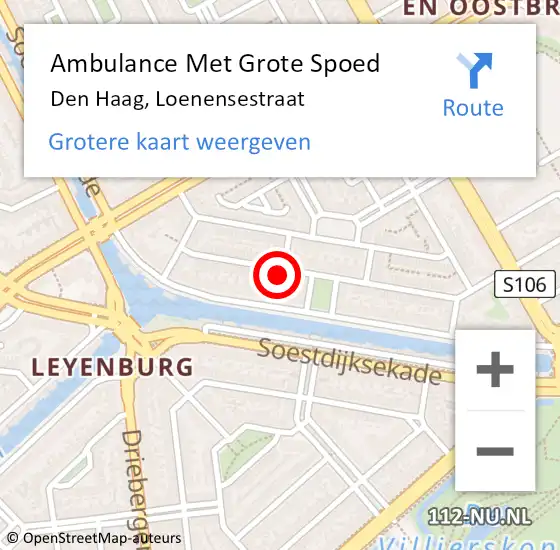 Locatie op kaart van de 112 melding: Ambulance Met Grote Spoed Naar Den Haag, Loenensestraat op 17 april 2024 17:44
