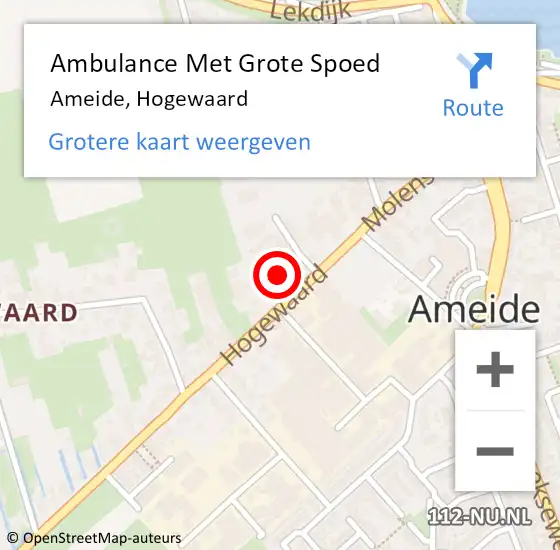 Locatie op kaart van de 112 melding: Ambulance Met Grote Spoed Naar Ameide, Hogewaard op 17 april 2024 17:53