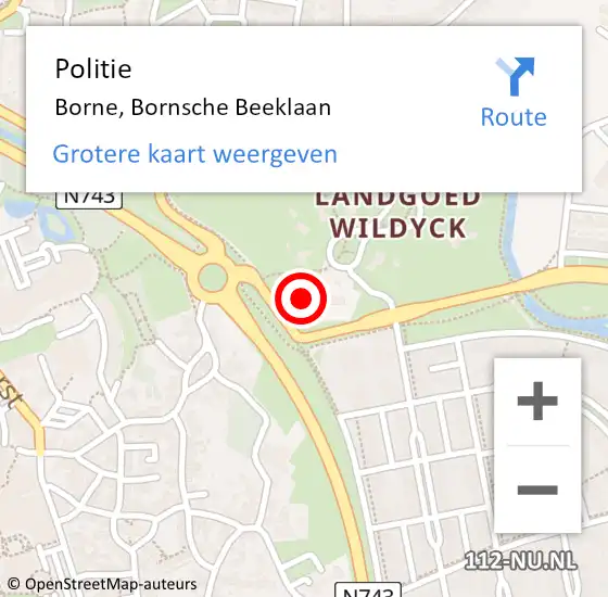 Locatie op kaart van de 112 melding: Politie Borne, Bornsche Beeklaan op 17 april 2024 17:56