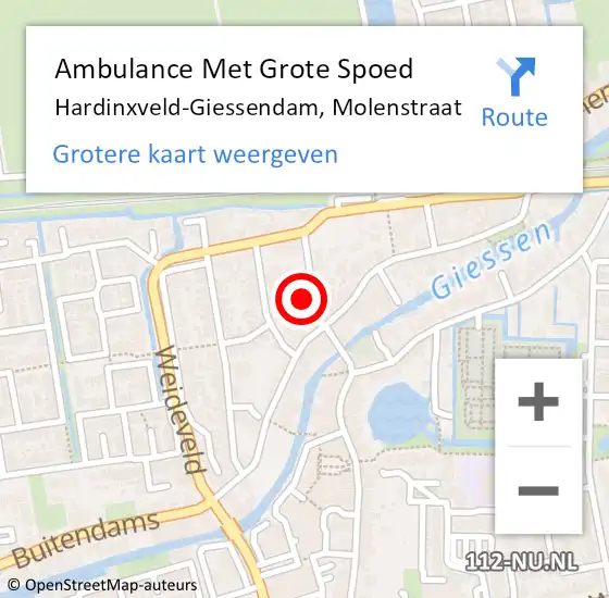 Locatie op kaart van de 112 melding: Ambulance Met Grote Spoed Naar Hardinxveld-Giessendam, Molenstraat op 17 april 2024 18:17