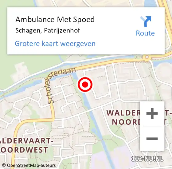 Locatie op kaart van de 112 melding: Ambulance Met Spoed Naar Schagen, Patrijzenhof op 17 april 2024 18:24