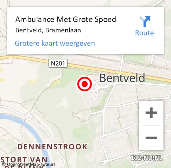 Locatie op kaart van de 112 melding: Ambulance Met Grote Spoed Naar Bentveld, Bramenlaan op 17 april 2024 18:31