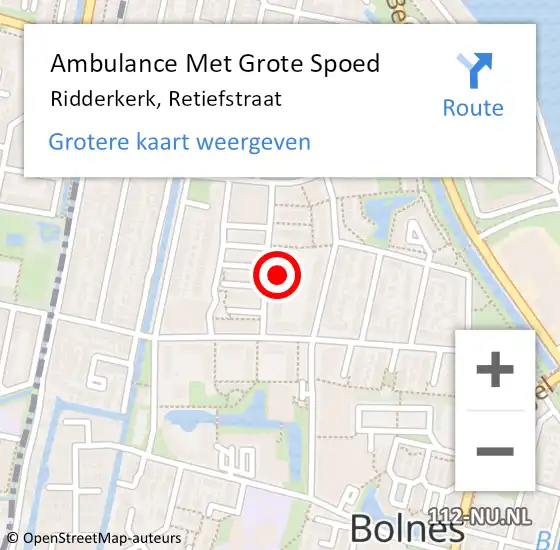 Locatie op kaart van de 112 melding: Ambulance Met Grote Spoed Naar Ridderkerk, Retiefstraat op 17 april 2024 18:48