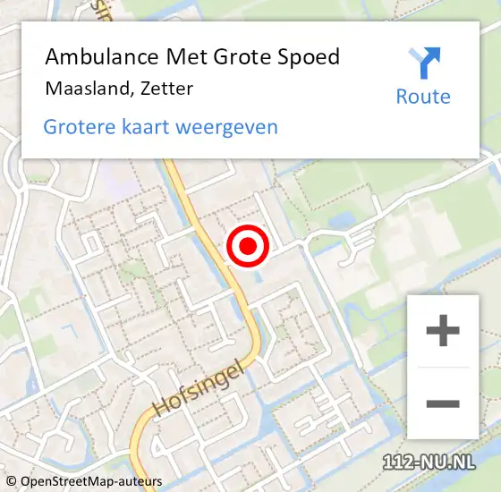 Locatie op kaart van de 112 melding: Ambulance Met Grote Spoed Naar Maasland, Zetter op 17 april 2024 19:30