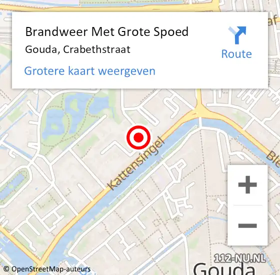Locatie op kaart van de 112 melding: Brandweer Met Grote Spoed Naar Gouda, Crabethstraat op 17 april 2024 20:20