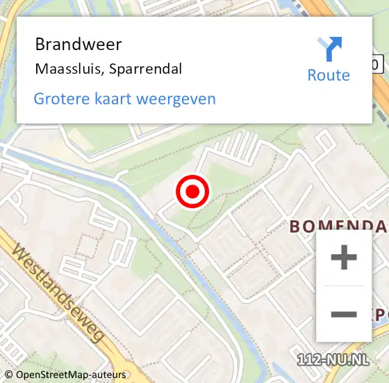 Locatie op kaart van de 112 melding: Brandweer Maassluis, Sparrendal op 17 april 2024 20:44