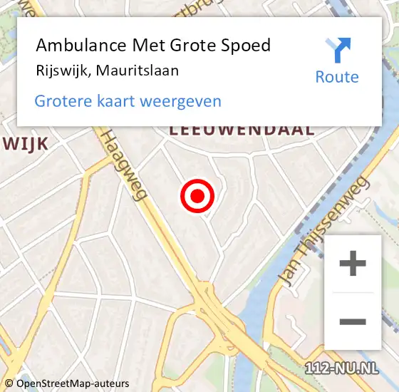 Locatie op kaart van de 112 melding: Ambulance Met Grote Spoed Naar Rijswijk, Mauritslaan op 17 april 2024 21:13