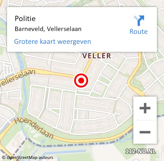 Locatie op kaart van de 112 melding: Politie Barneveld, Vellerselaan op 17 april 2024 21:18