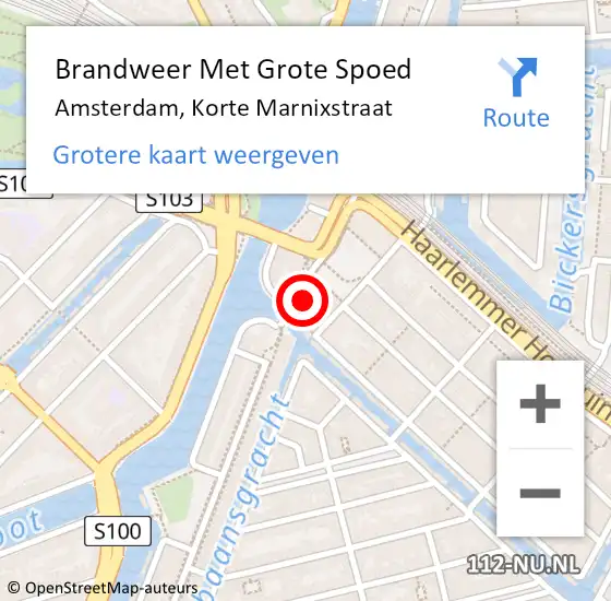 Locatie op kaart van de 112 melding: Brandweer Met Grote Spoed Naar Amsterdam, Korte Marnixstraat op 17 april 2024 21:18
