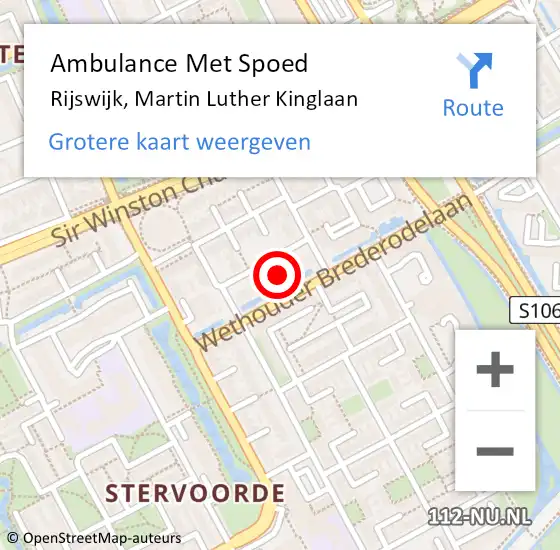 Locatie op kaart van de 112 melding: Ambulance Met Spoed Naar Rijswijk, Martin Luther Kinglaan op 17 april 2024 21:35
