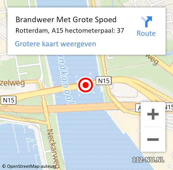 Locatie op kaart van de 112 melding: Brandweer Met Grote Spoed Naar Rotterdam, A15 hectometerpaal: 37 op 17 april 2024 22:07