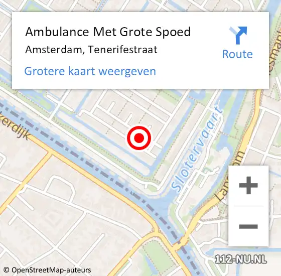 Locatie op kaart van de 112 melding: Ambulance Met Grote Spoed Naar Amsterdam, Tenerifestraat op 2 oktober 2014 19:29