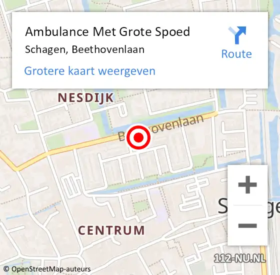 Locatie op kaart van de 112 melding: Ambulance Met Grote Spoed Naar Schagen, Beethovenlaan op 17 april 2024 22:25