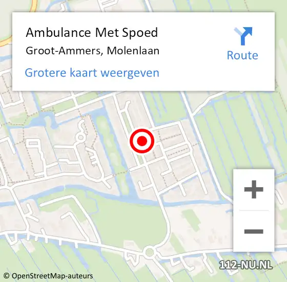 Locatie op kaart van de 112 melding: Ambulance Met Spoed Naar Groot-Ammers, Molenlaan op 17 april 2024 22:50