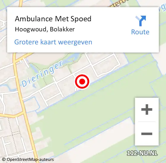 Locatie op kaart van de 112 melding: Ambulance Met Spoed Naar Hoogwoud, Bolakker op 17 april 2024 22:53
