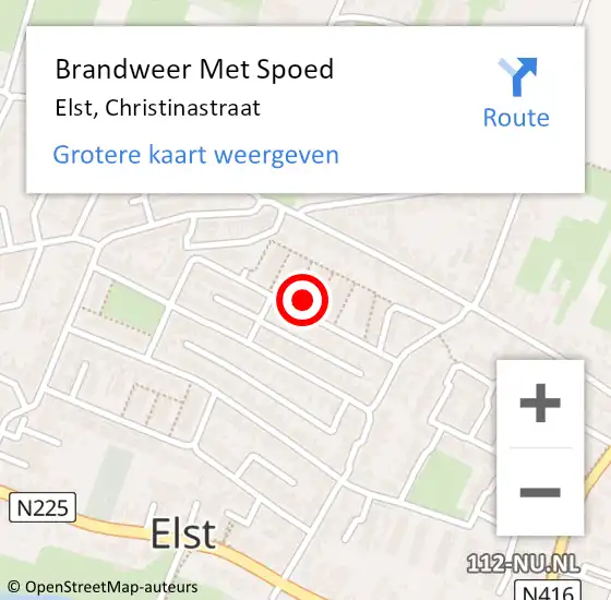 Locatie op kaart van de 112 melding: Brandweer Met Spoed Naar Elst, Christinastraat op 17 april 2024 22:55