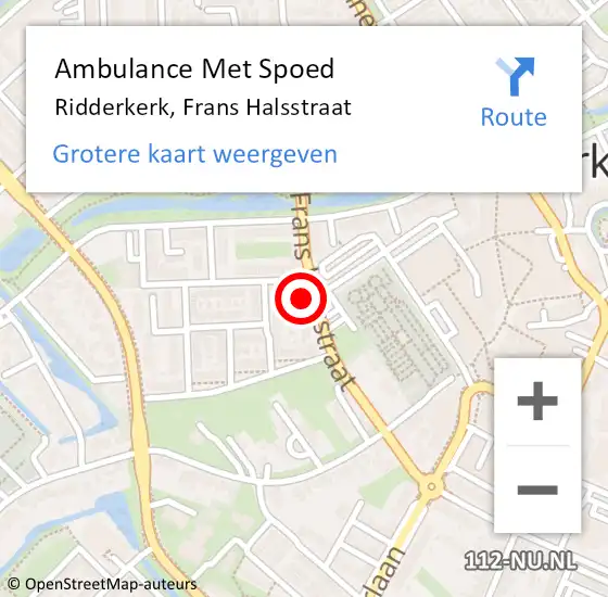 Locatie op kaart van de 112 melding: Ambulance Met Spoed Naar Ridderkerk, Frans Halsstraat op 17 april 2024 23:16