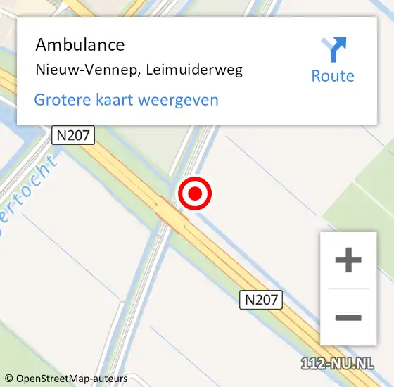 Locatie op kaart van de 112 melding: Ambulance Nieuw-Vennep, Leimuiderweg op 17 april 2024 23:25