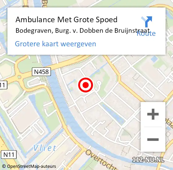 Locatie op kaart van de 112 melding: Ambulance Met Grote Spoed Naar Bodegraven, Burg. v. Dobben de Bruijnstraat op 17 april 2024 23:32