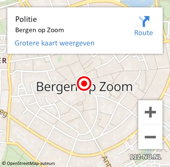 Locatie op kaart van de 112 melding: Politie Bergen op Zoom op 17 april 2024 23:53