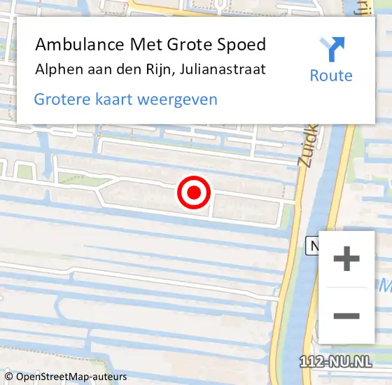 Locatie op kaart van de 112 melding: Ambulance Met Grote Spoed Naar Alphen aan den Rijn, Julianastraat op 17 april 2024 23:54