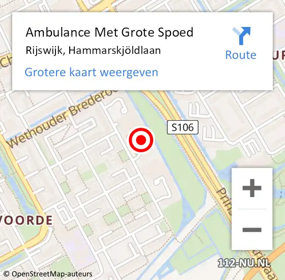 Locatie op kaart van de 112 melding: Ambulance Met Grote Spoed Naar Rijswijk, Hammarskjöldlaan op 18 april 2024 00:00