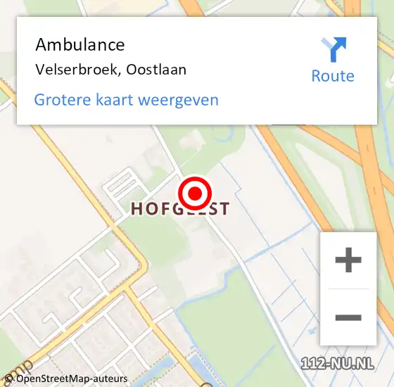 Locatie op kaart van de 112 melding: Ambulance Velserbroek, Oostlaan op 18 april 2024 00:16