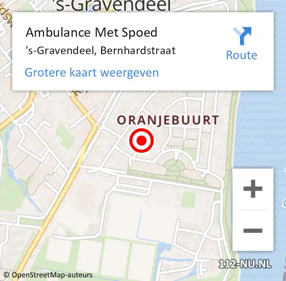 Locatie op kaart van de 112 melding: Ambulance Met Spoed Naar 's-Gravendeel, Bernhardstraat op 18 april 2024 00:25