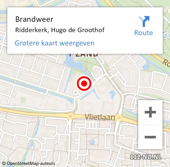 Locatie op kaart van de 112 melding: Brandweer Ridderkerk, Hugo de Groothof op 18 april 2024 00:36
