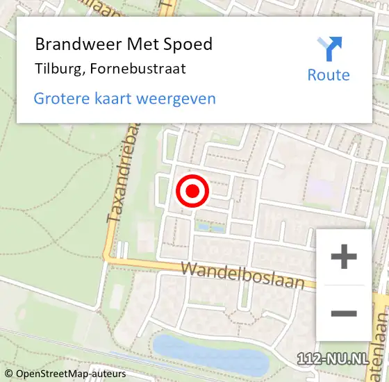Locatie op kaart van de 112 melding: Brandweer Met Spoed Naar Tilburg, Fornebustraat op 18 april 2024 01:05