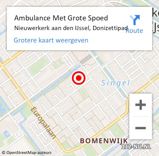 Locatie op kaart van de 112 melding: Ambulance Met Grote Spoed Naar Nieuwerkerk aan den IJssel, Donizettipad op 18 april 2024 02:06
