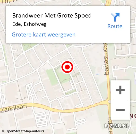 Locatie op kaart van de 112 melding: Brandweer Met Grote Spoed Naar Ede, Eshofweg op 18 april 2024 02:24