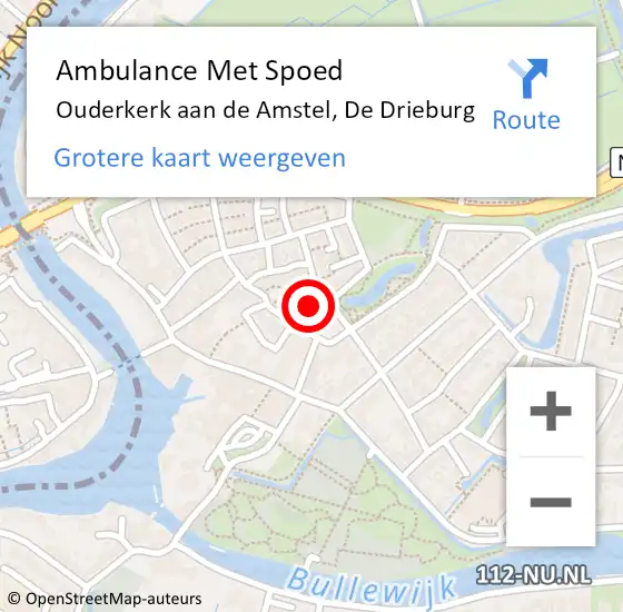 Locatie op kaart van de 112 melding: Ambulance Met Spoed Naar Ouderkerk aan de Amstel, De Drieburg op 18 april 2024 02:49