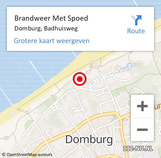 Locatie op kaart van de 112 melding: Brandweer Met Spoed Naar Domburg, Badhuisweg op 18 april 2024 04:05