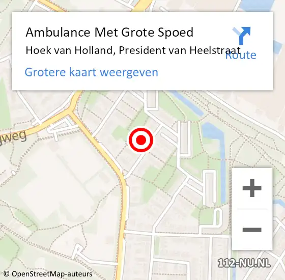 Locatie op kaart van de 112 melding: Ambulance Met Grote Spoed Naar Hoek van Holland, President van Heelstraat op 18 april 2024 04:17