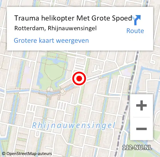 Locatie op kaart van de 112 melding: Trauma helikopter Met Grote Spoed Naar Rotterdam, Rhijnauwensingel op 18 april 2024 04:22