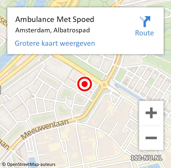 Locatie op kaart van de 112 melding: Ambulance Met Spoed Naar Amsterdam, Albatrospad op 18 april 2024 05:07