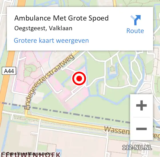 Locatie op kaart van de 112 melding: Ambulance Met Grote Spoed Naar Oegstgeest, Valklaan op 18 april 2024 05:10
