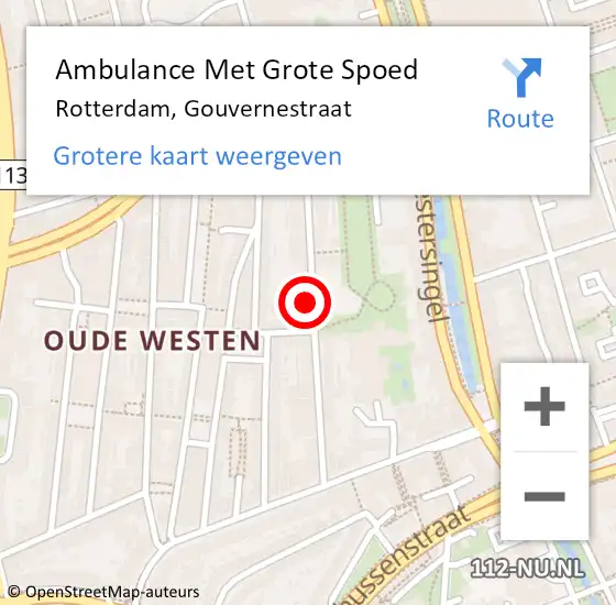 Locatie op kaart van de 112 melding: Ambulance Met Grote Spoed Naar Rotterdam, Gouvernestraat op 18 april 2024 05:11