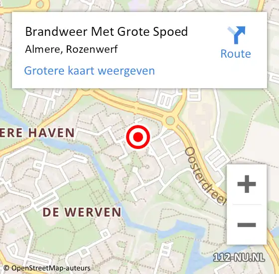 Locatie op kaart van de 112 melding: Brandweer Met Grote Spoed Naar Almere, Rozenwerf op 18 april 2024 05:16